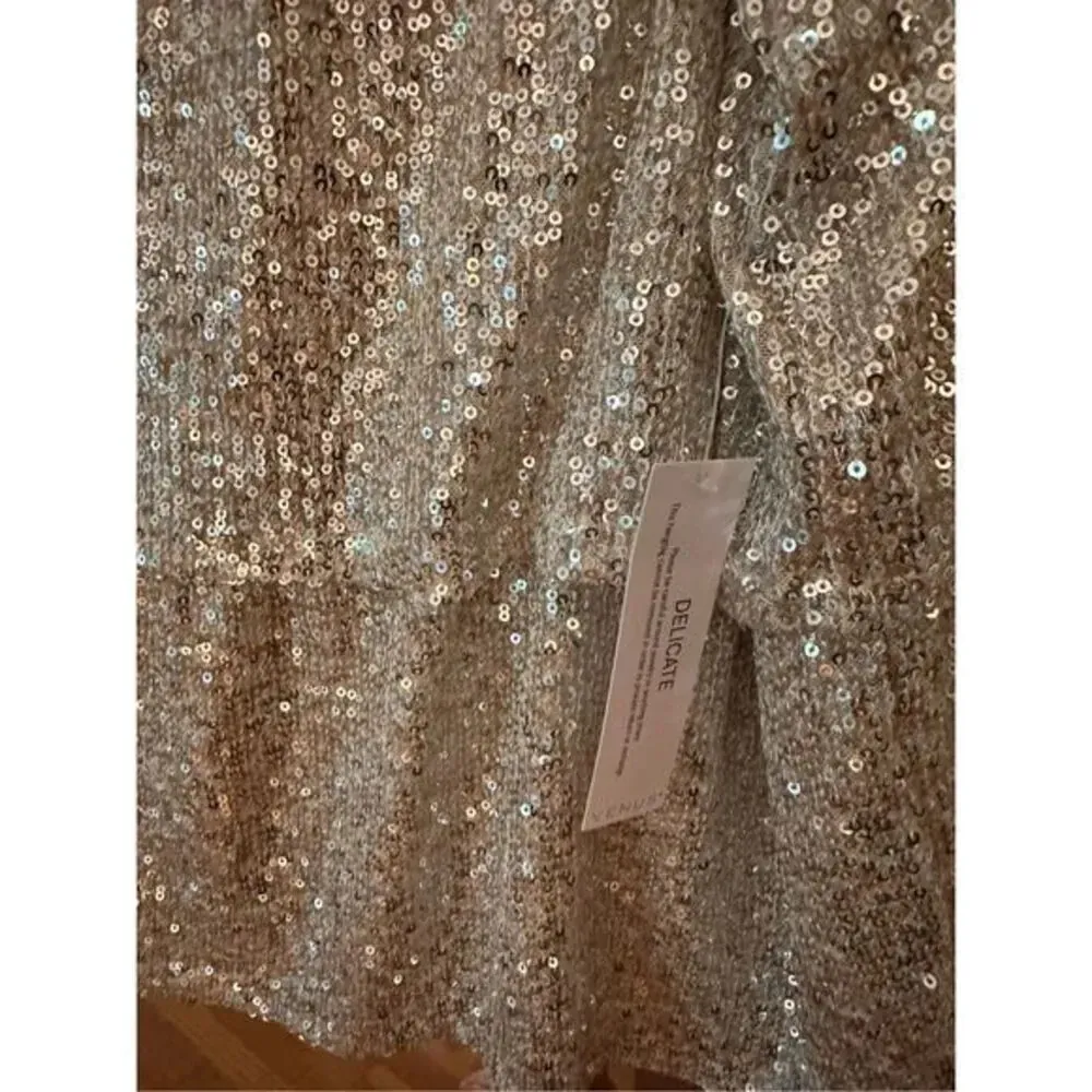 Venus Tiered Sequin Tank Top Size Medium NWT retail 50 Champagne Metallic /cockt - Image 5