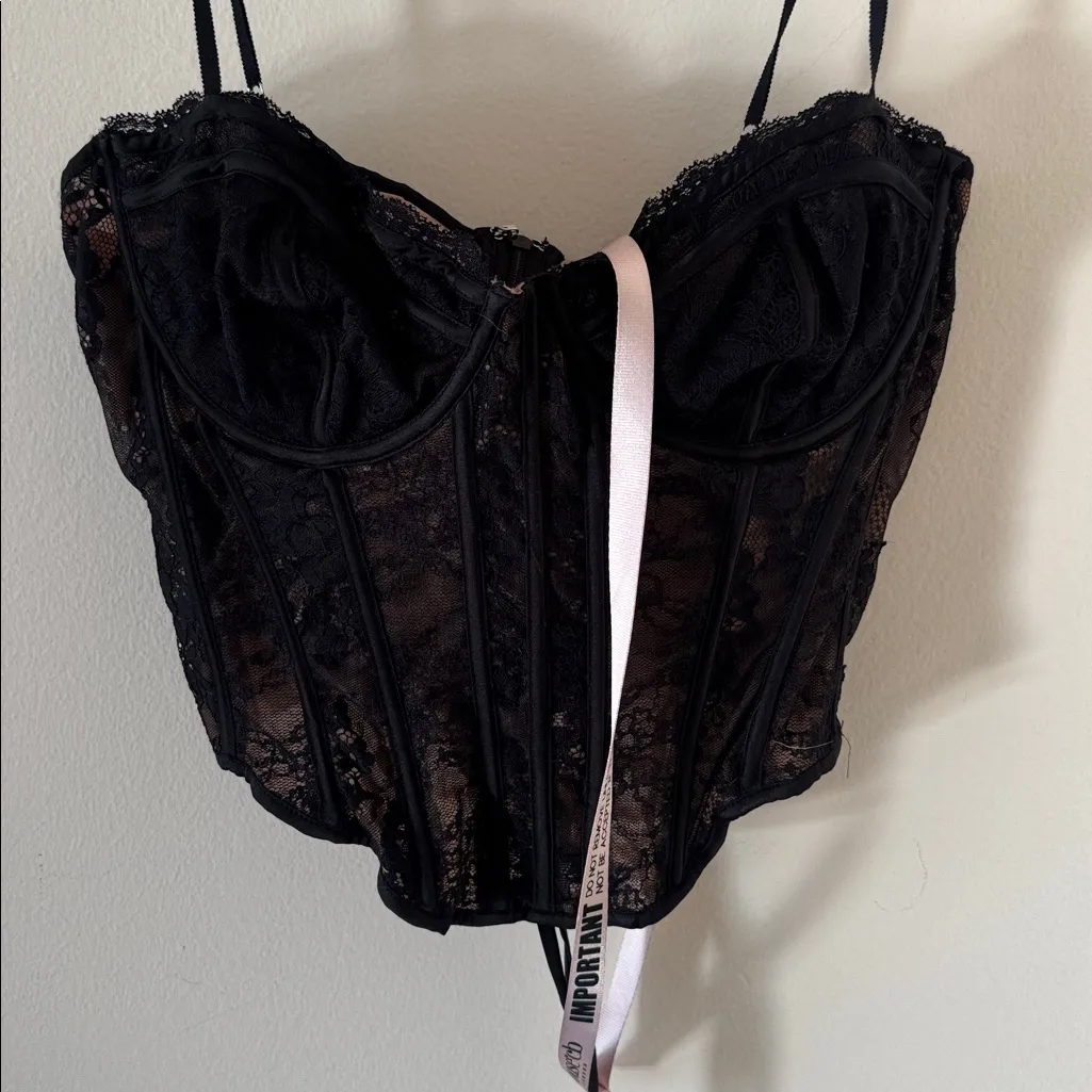 House of CB LISETTE Black Lace Corset Top, Size Large Fuller cup $179 - Image 10