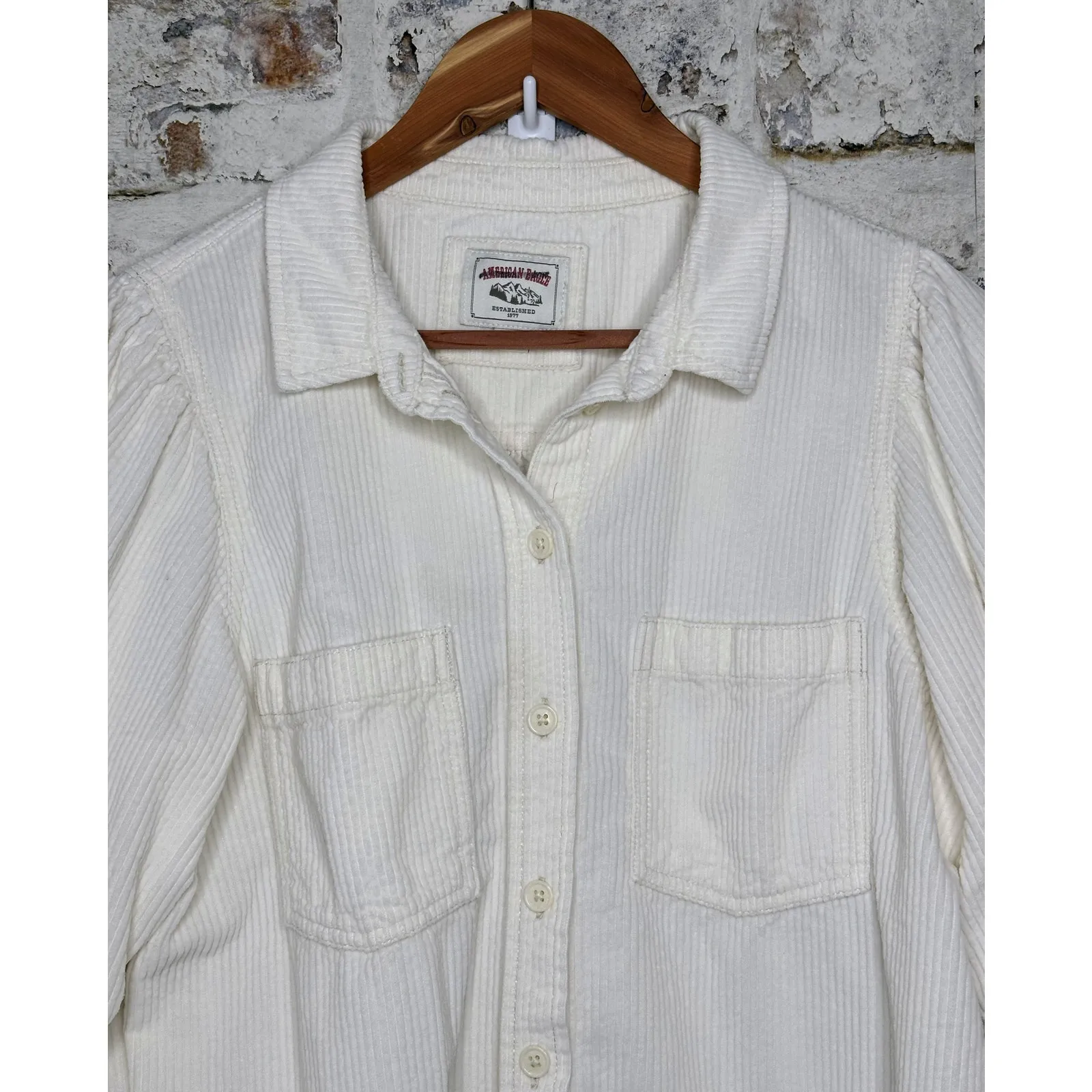 American Eagle 100% Cotton Cream Corduroy Oversized Shacket Size Medium White - Image 3