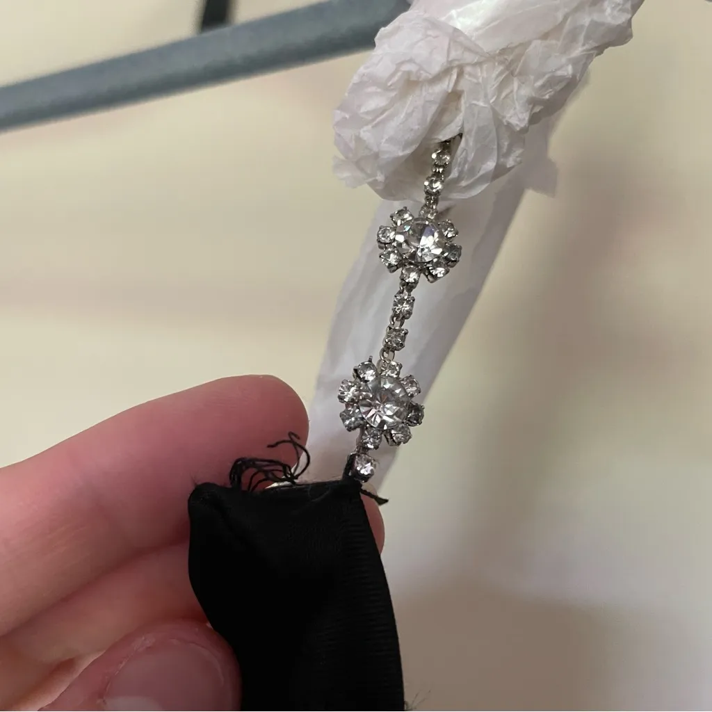 Zara Black Satin Crystal Embellished Going Out Fancy Cocktail Mini Slip Dress Sm - Image 5