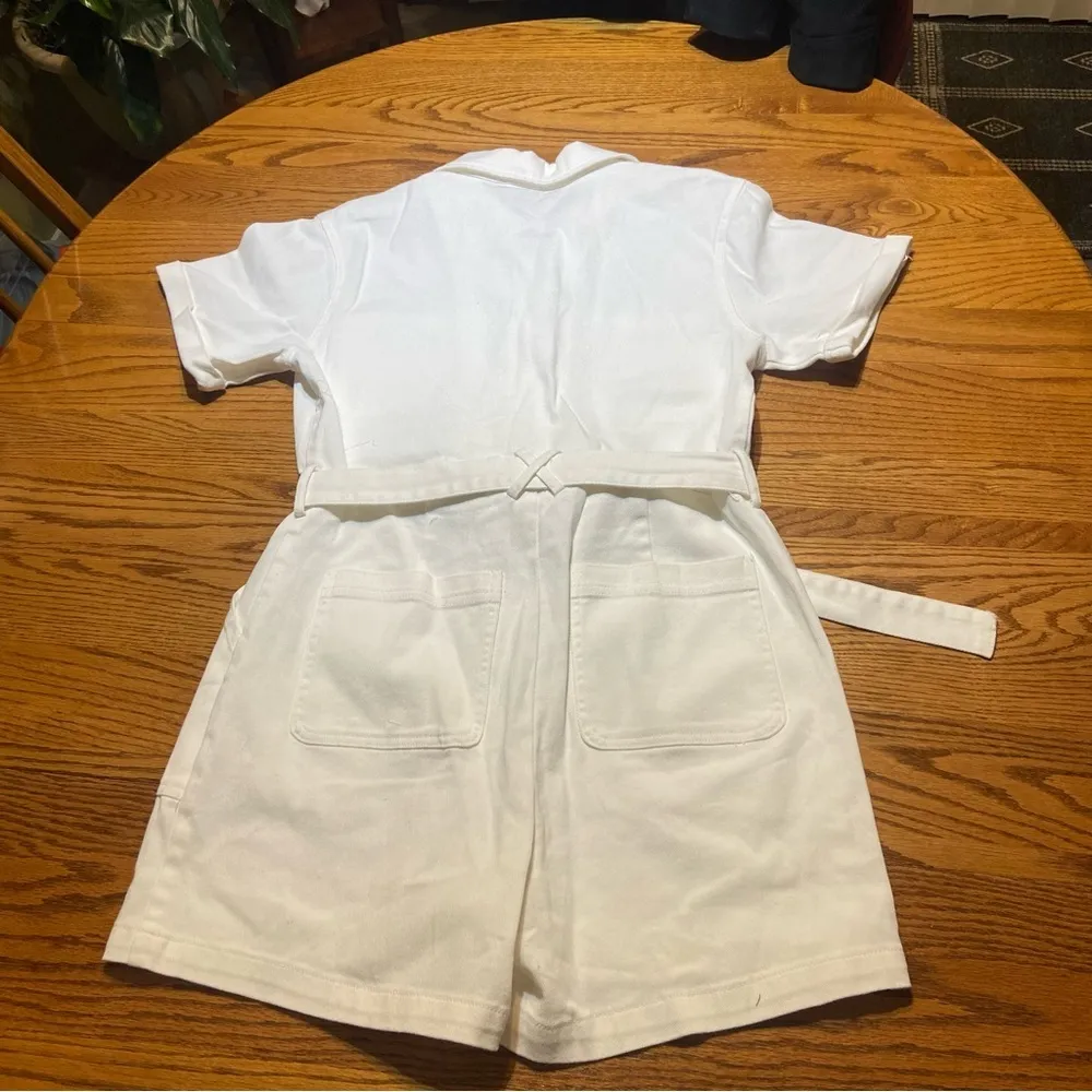 Skies Are Blue  White Denim Romper Size Medium - Image 3