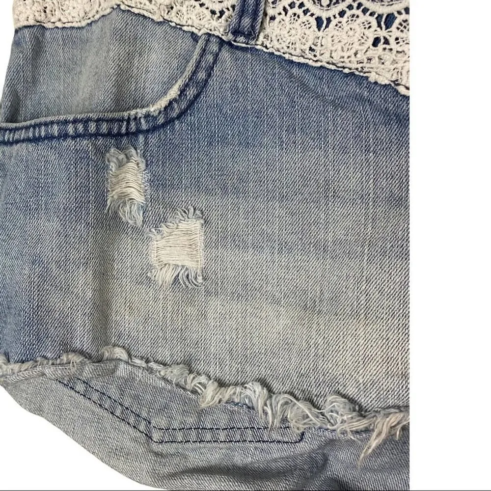 Denim Cut Off Lace Accent Shorts By Elements Size 30 - Image 3