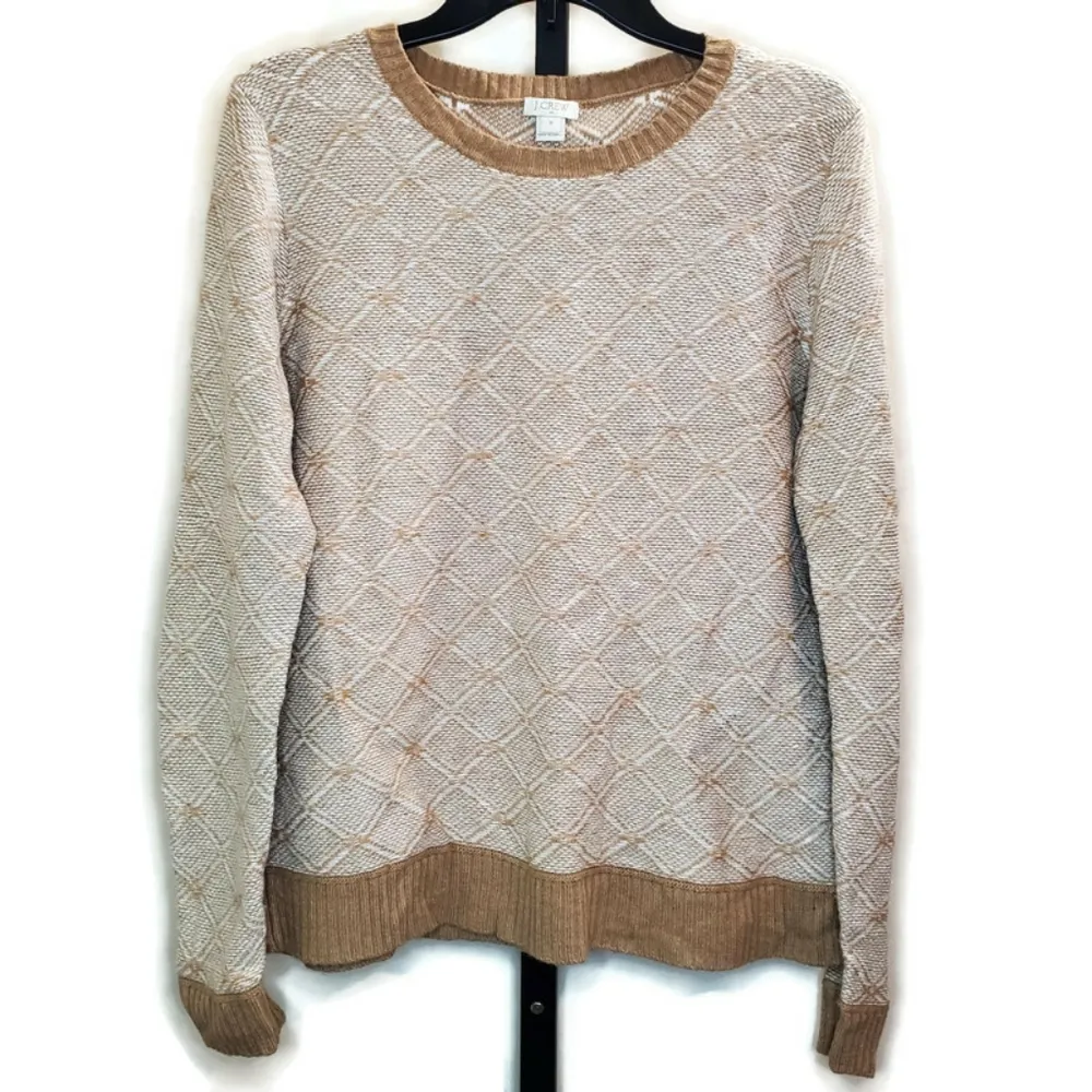 J Crew Factory Diamond Print Tan Sweater Medium - Image 2