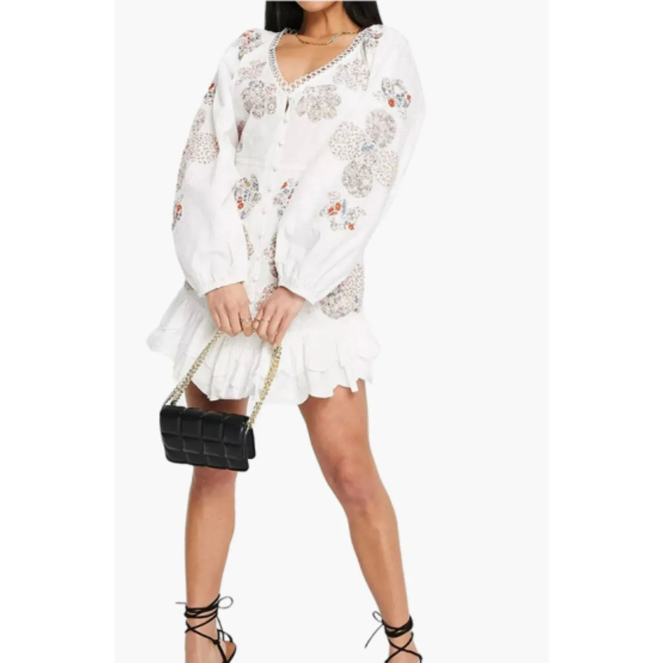 ASOS NWT white embroidered patchwork puff sleeve dress 8 - Image 13