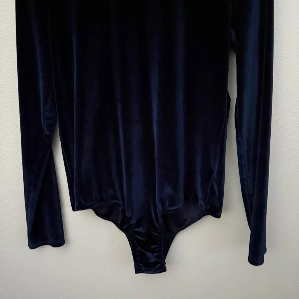 PST BY PROJECT SOCIAL T | Long Sleeve Mock Neck Navy Blue Bodysuit Velvet | XL - Image 5