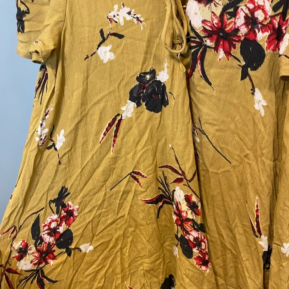 By together! Yellow mustard tan floral swing tie neck dress size small! - Image 6
