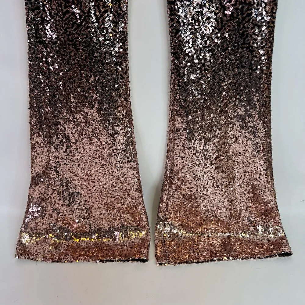 Venus Sequin Wide Leg Pants Size 2 Black Rose Gold High Waisted Punchy Rodeo - Image 7