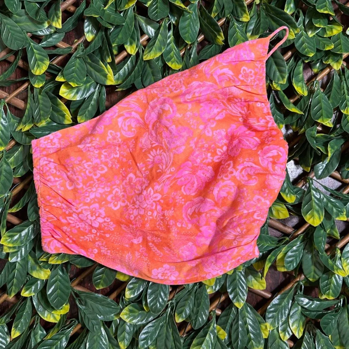 Zara pink and orange floral paisley one shoulder crop top size small - Image 2