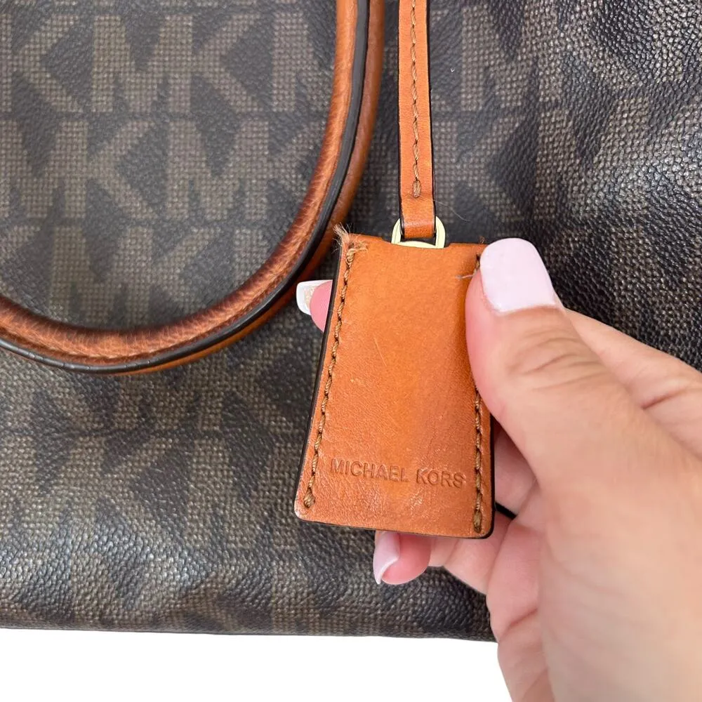 Michael Kors Hamilton Large Satchel Tote Brown Monogram - Image 3