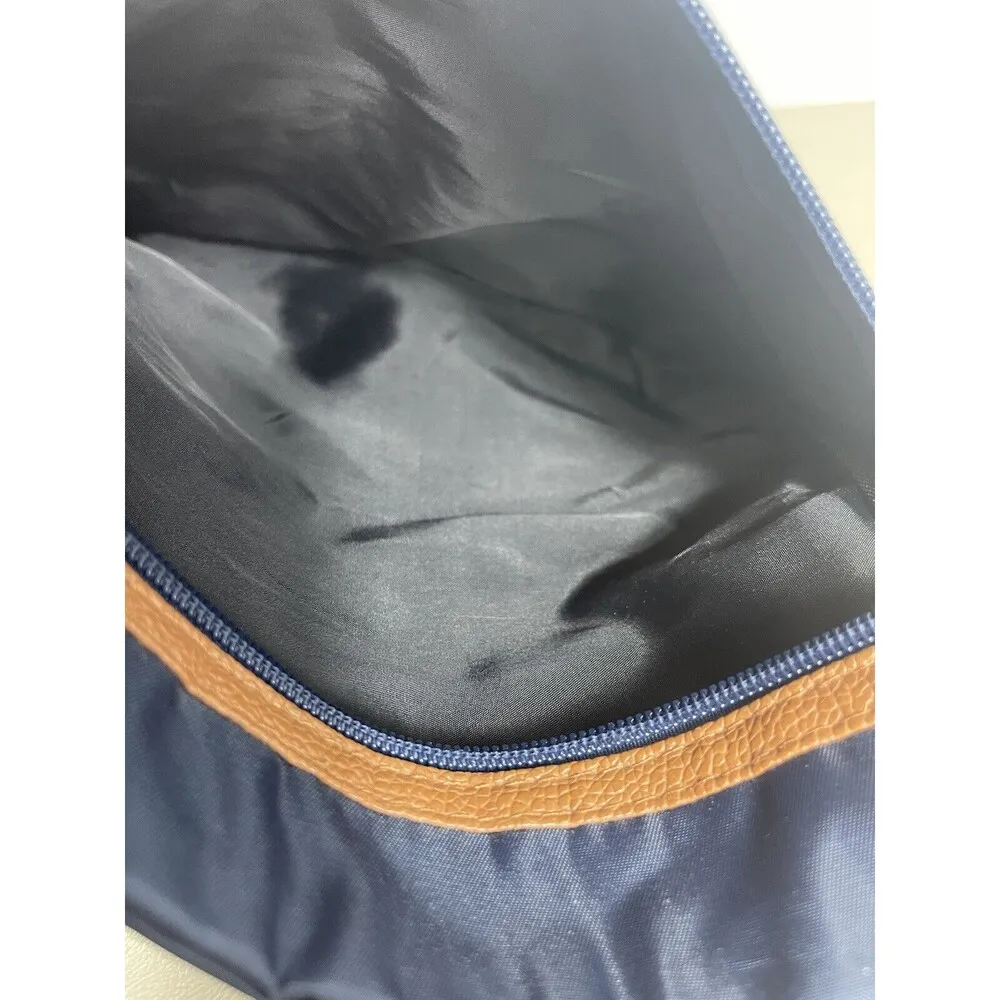 Stone Mountain Blue Nylon Tan Handles Crossbody Shoulder Bag Purse - Image 9