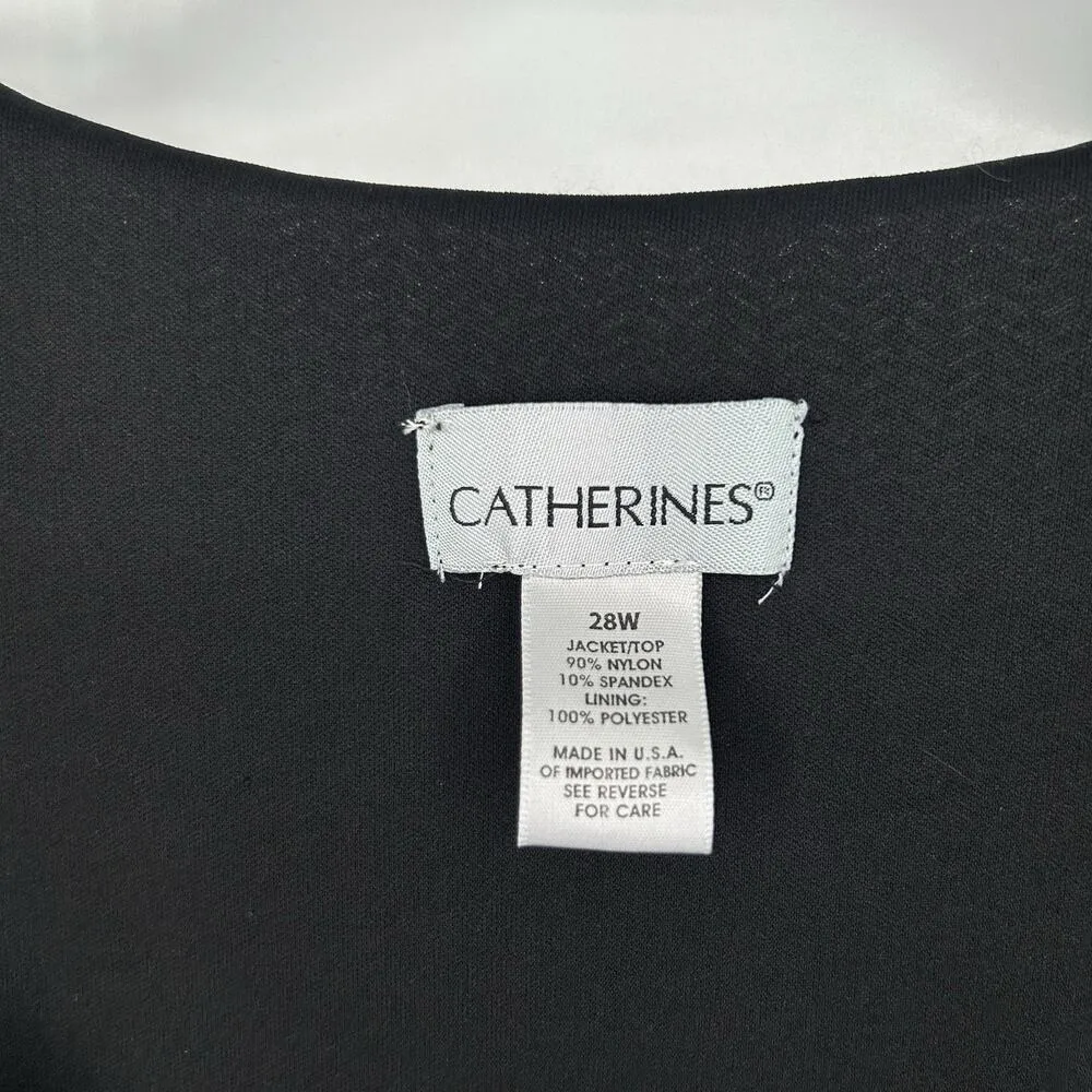 Catherines Long Duster Blouse Black Gold Open Knit Artsy 3/4 Sleeves Size 28W - Image 10