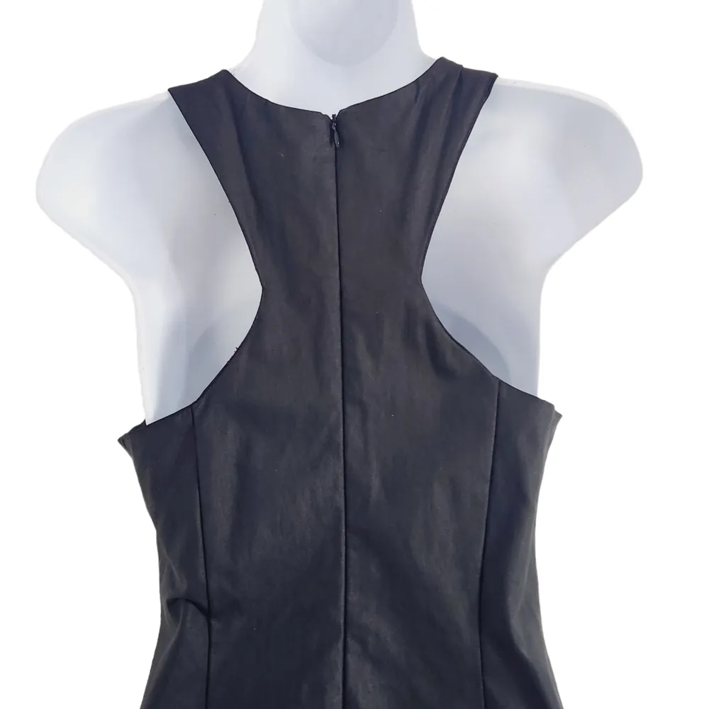 Solemio Los Angeles Pleather Racerback Stretchy Zip Midi Pinup Style Dress Sz: M - Image 6