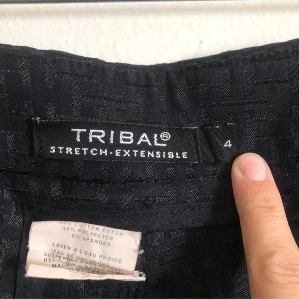 Tribal Stretch Extensible Black Straight Wide Leg Textured Dress Trousers Pants Size 4 - Image 8