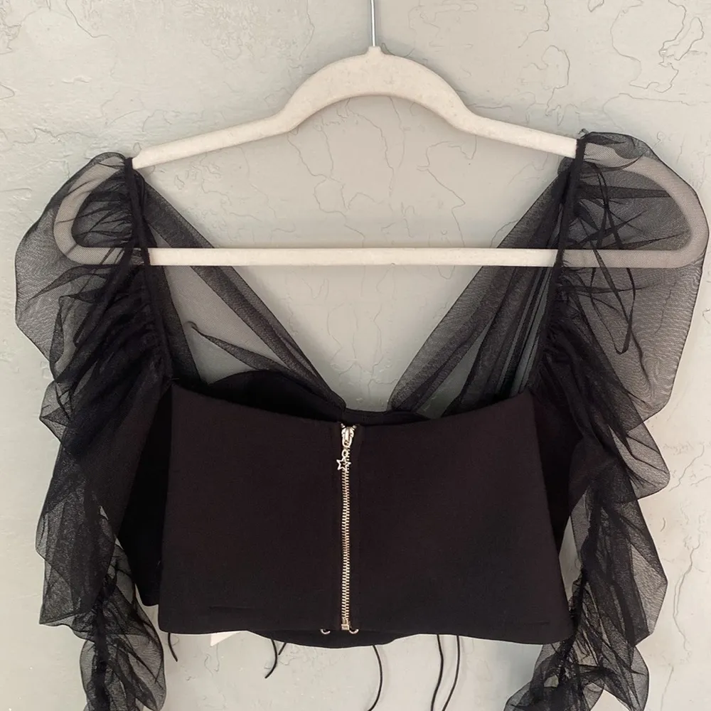 NWT Cup of Stars Black Corset Bustier Sheer Long Sleeve Crop Top Large Grunge - Image 12