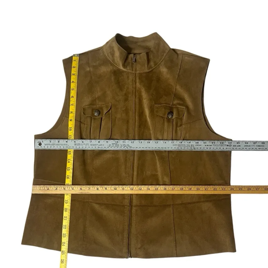 LAUREN RALPH LAUREN Dry Goods Supply Faux Suede Vest Zipper Front Plus Size 2X Brown - Image 6