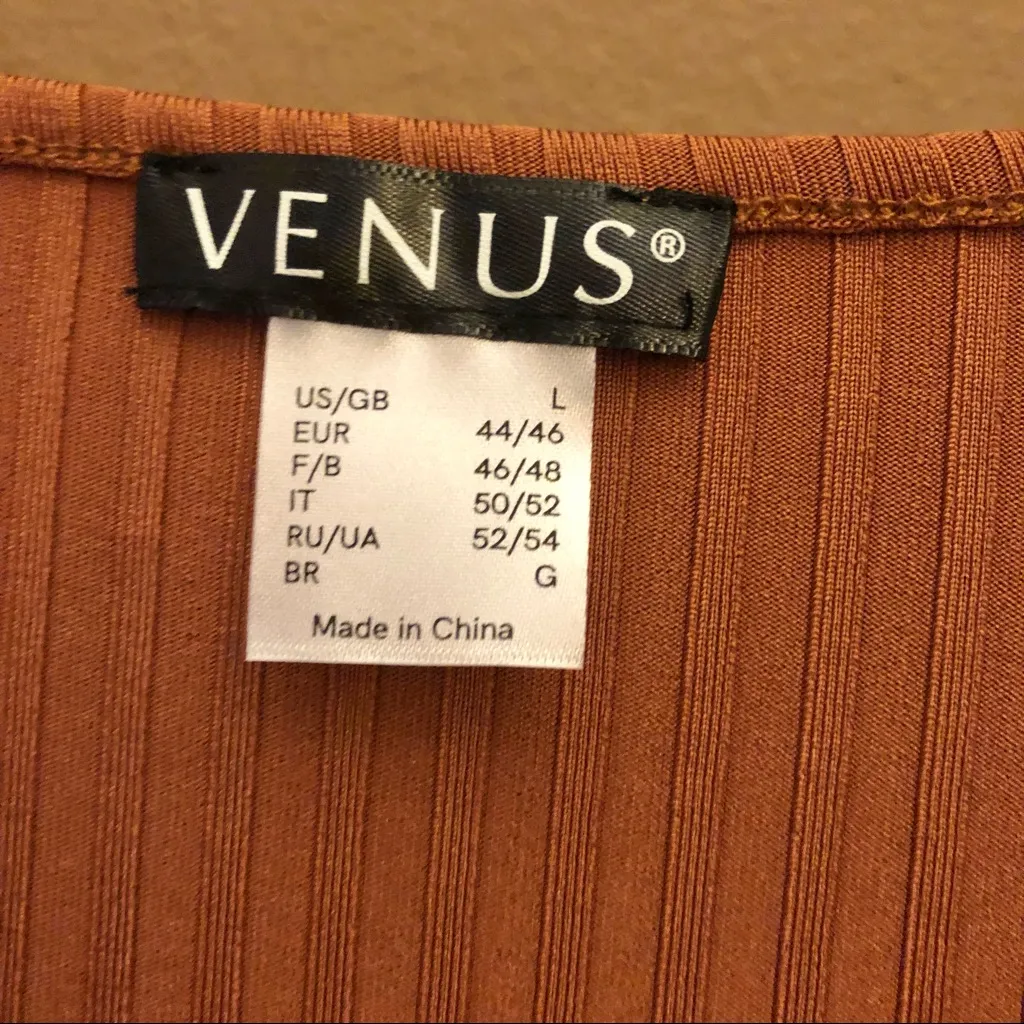 Venus Ribbed Cutout Twist Ruched V Neck Dress Burnt Orange Brown Large‎ - Image 3