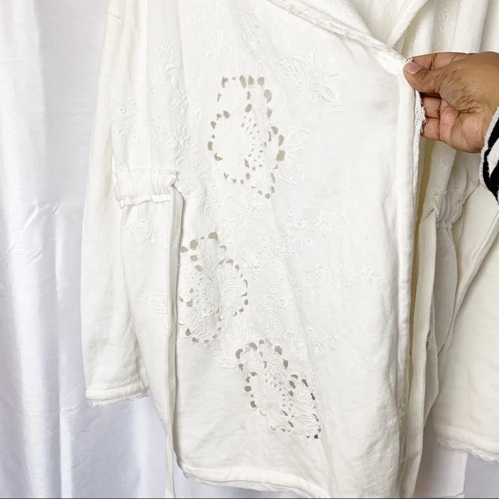 Free People Oh Pretty Daze Hooded Terry Cardigan Shacket size S White - Image 7