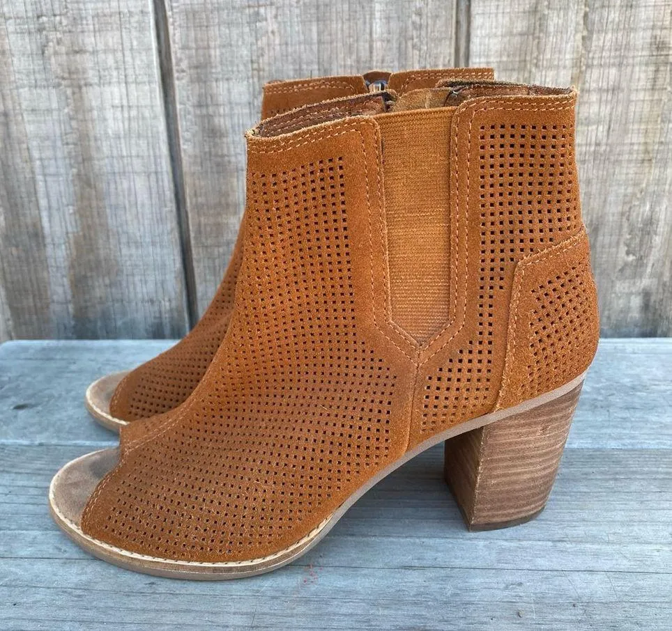 Toms Brown Suede Peep Toe Ankle Booties Size 8.5 - Image 12
