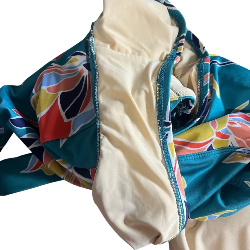 ModCloth Swimsuit Women’s Medium Teal Floral One Piece Bethany Halter Retro - Image 10