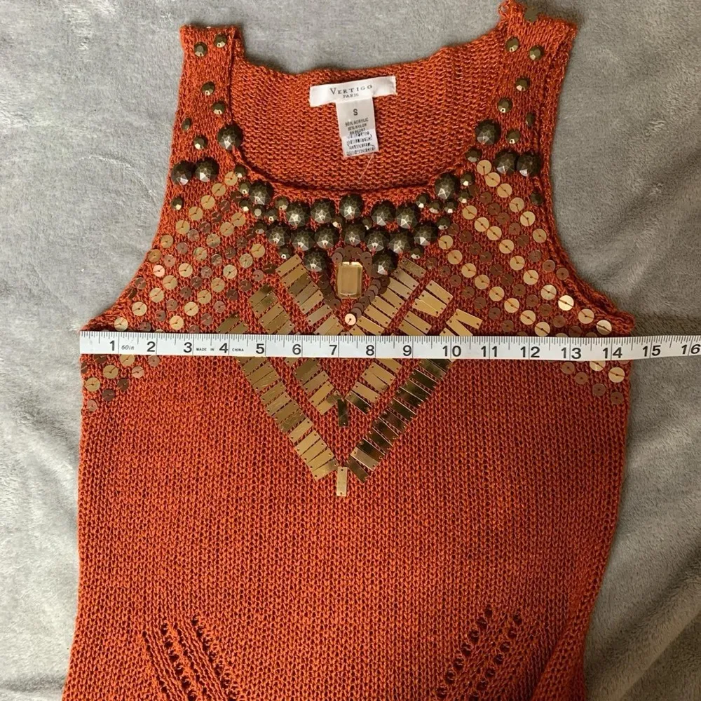 Vintage Vertigo Paris French Crochet Sleeveless Rust Top size S - Image 4
