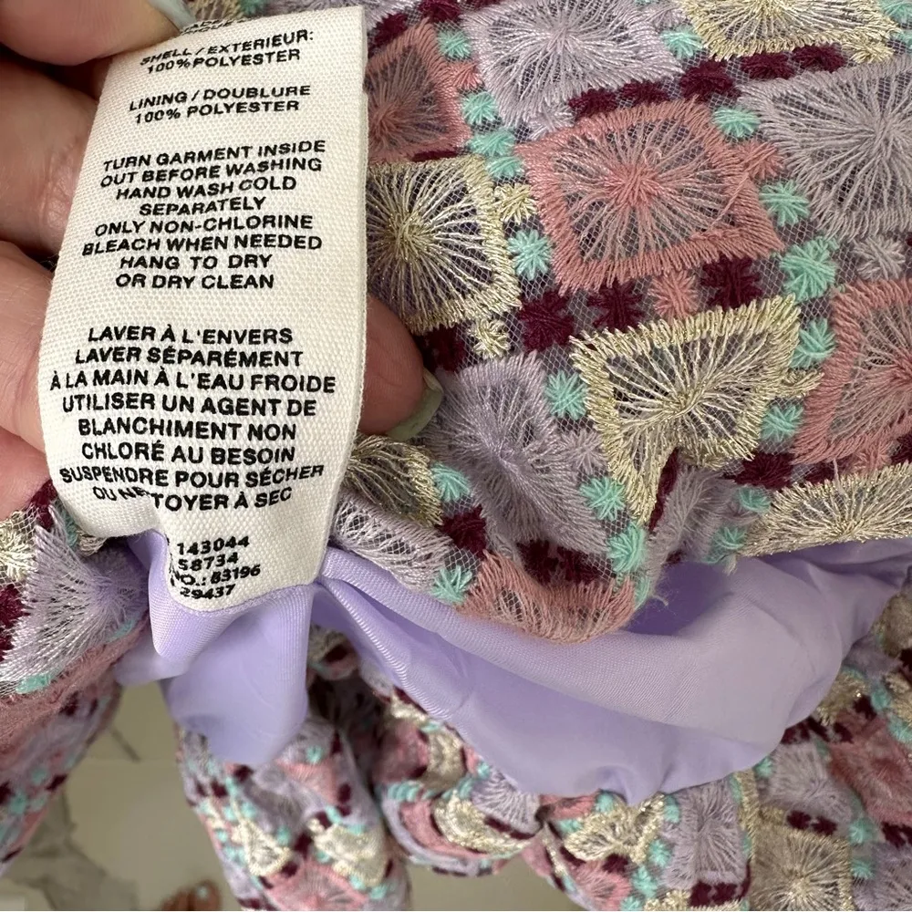 Embroidered Bubble Mini Dress Pink Multi Color SZ 6 - Image 11