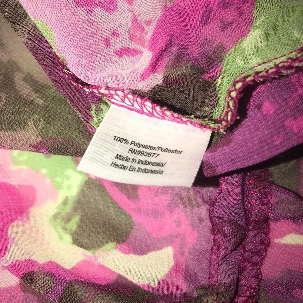 A.N.A A NEW APPROACH PINK GREEN FLORAL SEMI SHEER BLOUSE LARGE - Image 4