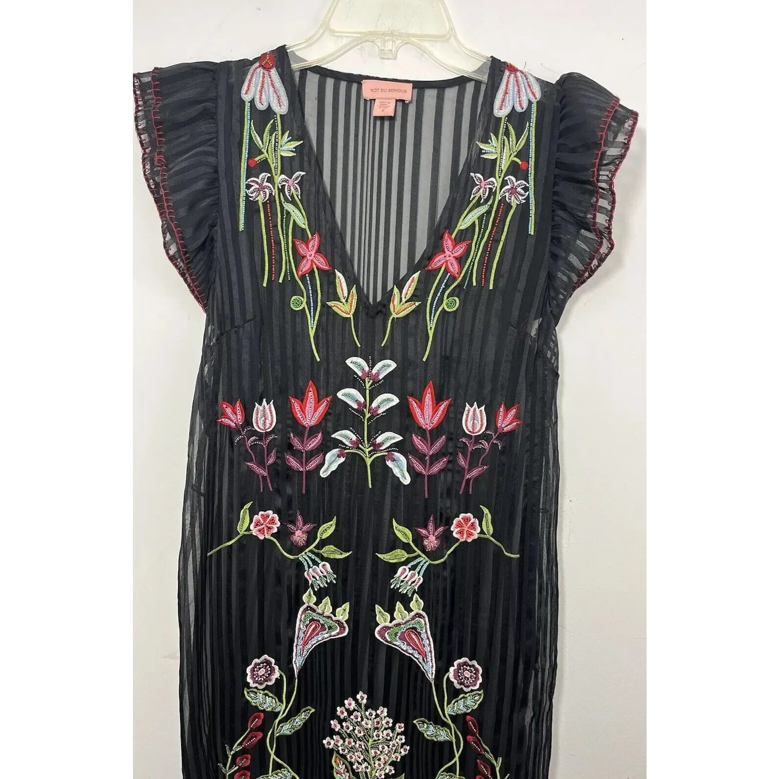 Anthropologie Not So Serious Dress Black Beaded Floral Black 2 Fairy Whimsigoth - Image 13