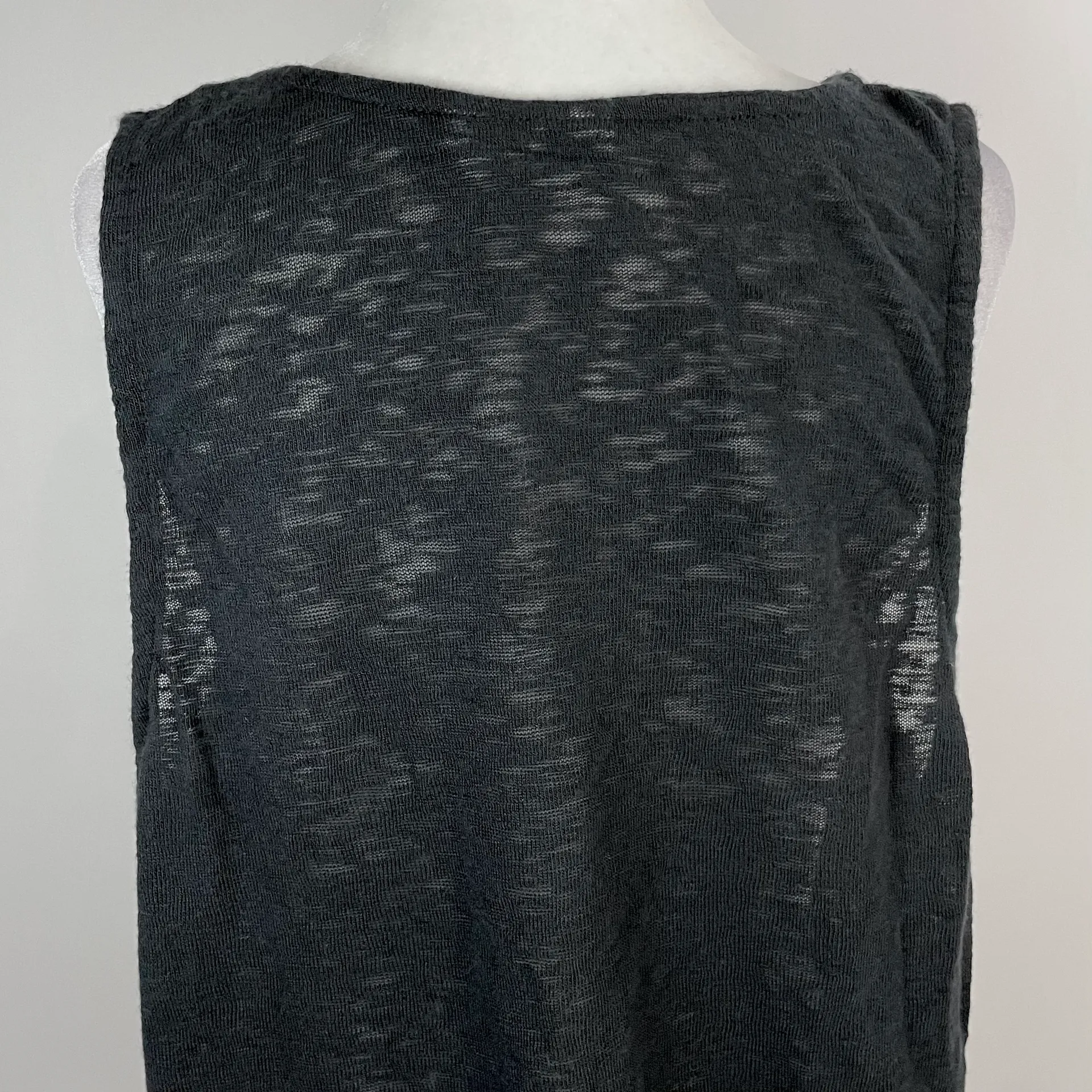 New  Slub Knit Button Front Henley Tank Top Black - Image 10