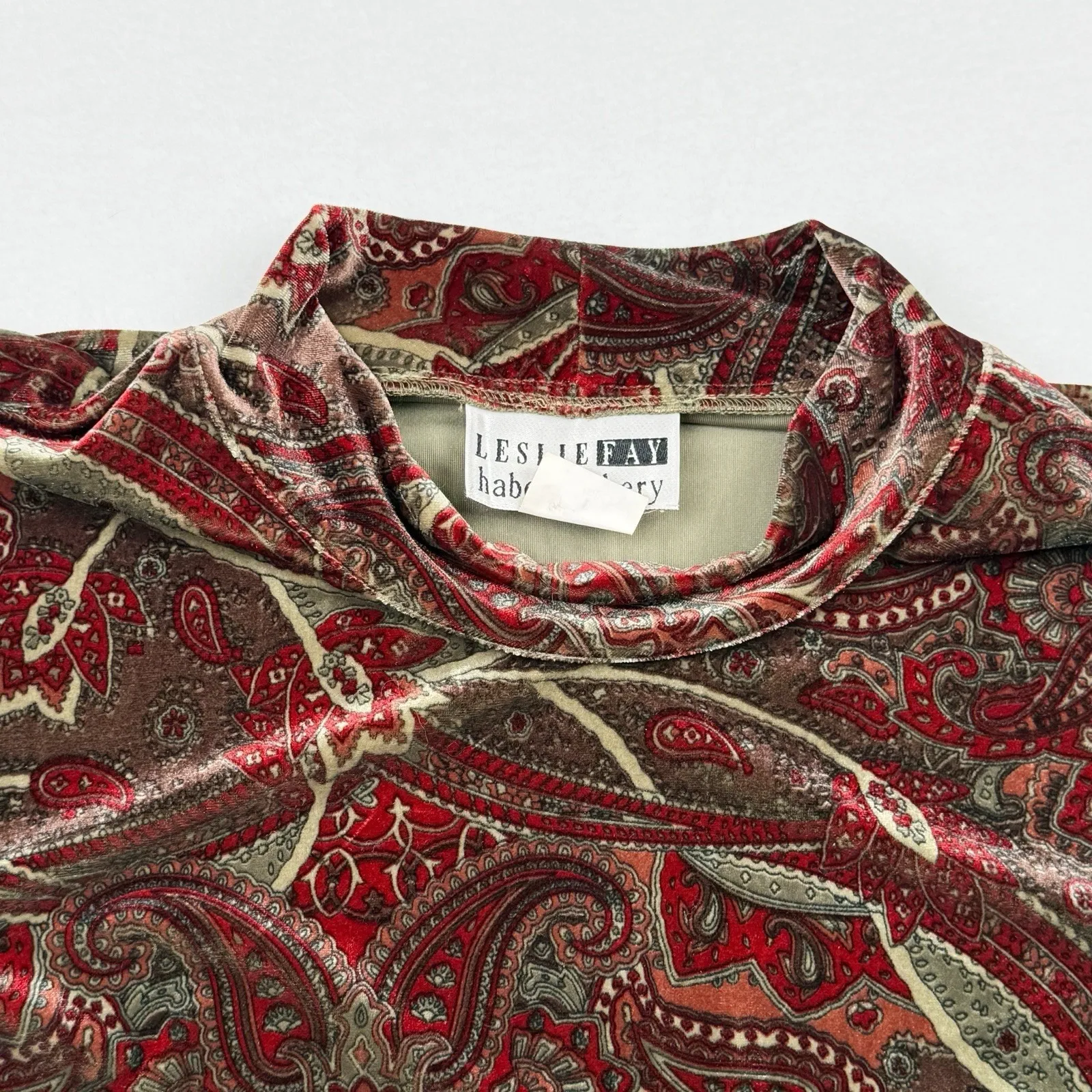 Leslie Fay Haberdashery Paisley Velvet Top Womens Large Short Sleeve Stretch - Image 3