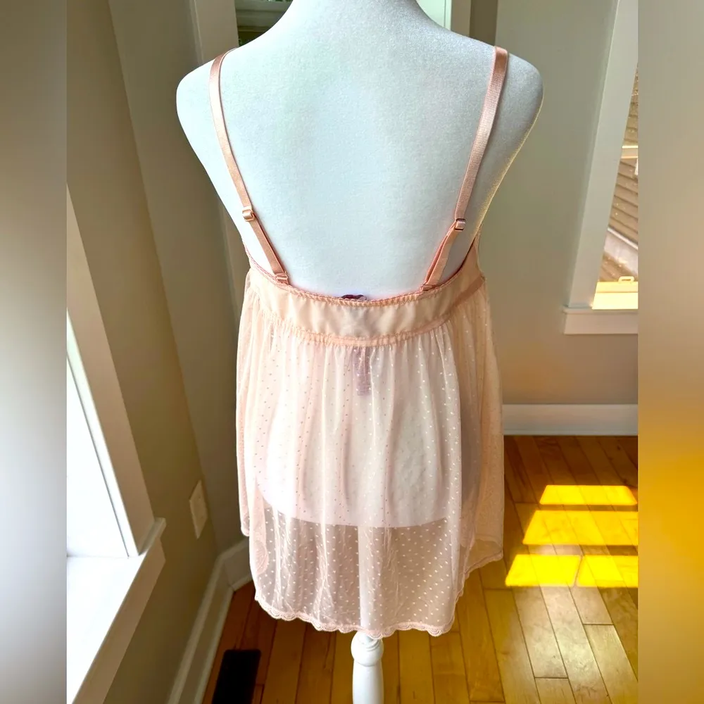 Savage X Fenty Blush Pink Daisy Babydoll Slip Embroidery Swiss Dot Sheer Mesh 1X - Image 4