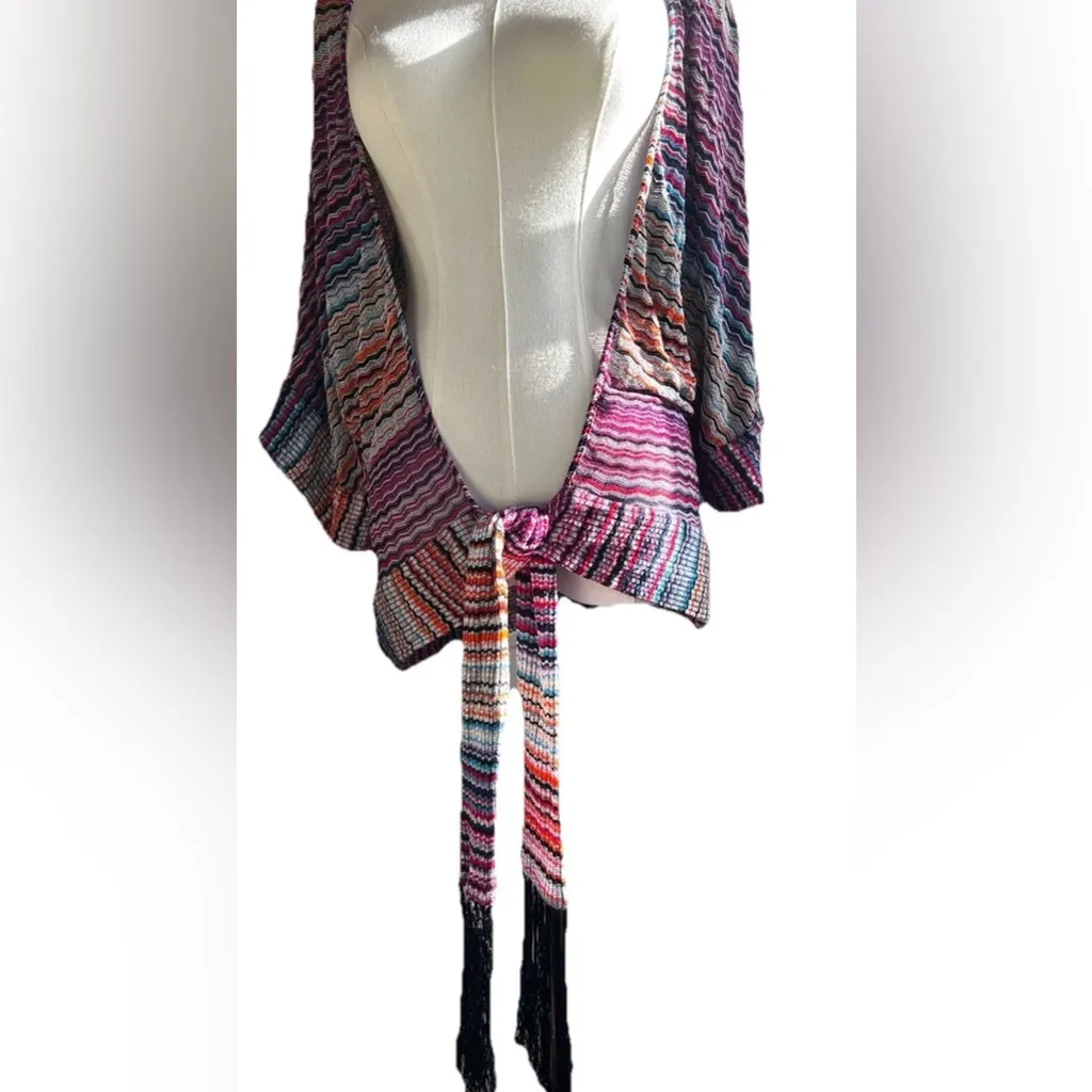 TRINA TURK | Halo Fringe Tie Front Long-Sleeve Raschel Knit Blouse M/L - Image 5