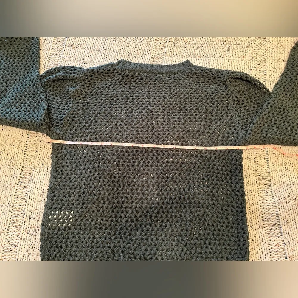 Joie Lala Puff Sleeve Crochet Open Knit Sweater in Jungle Green, Size S, NWOT - Image 4