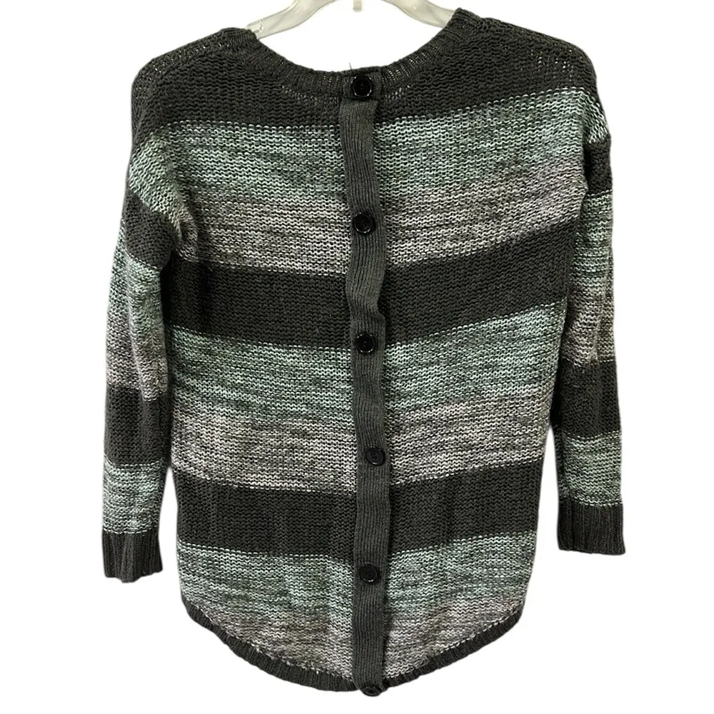 I.N. Studio Gray Knit Button Back Striped Tunic Sweater Womens Petite Medium Size undefined - Image 6