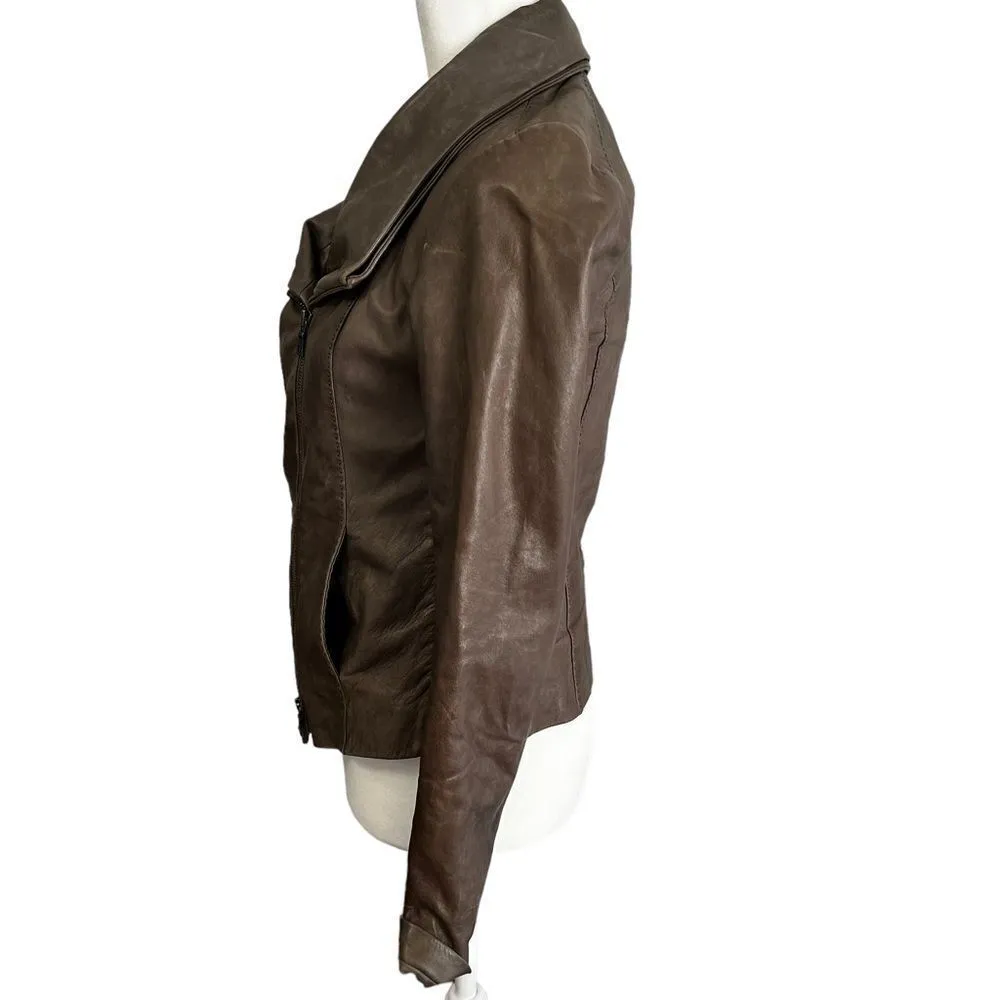 Vince 100% Brown Leather Moto Jacket XS - Image 6