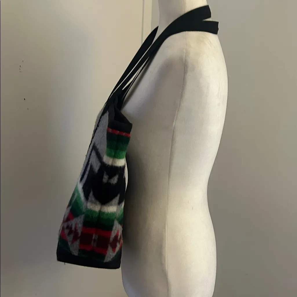 Justin Kraft Wool/Nylon Geometric/ Aztec Print Tote Bag Black - Image 7