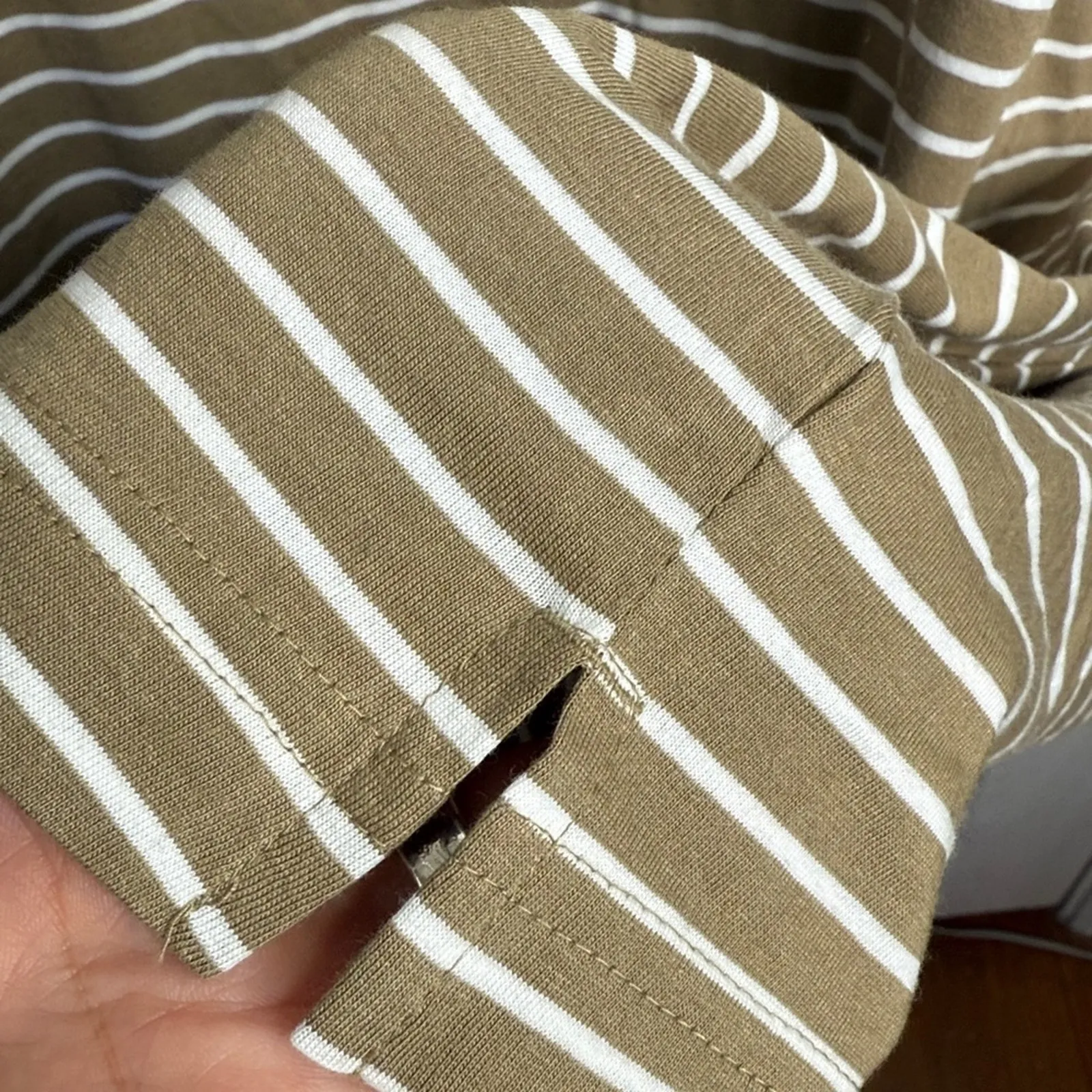 Pact Softspun Tank Midi Organic Cotton Striped Khaki V-Neck Dress W1917 Sz L - Image 4