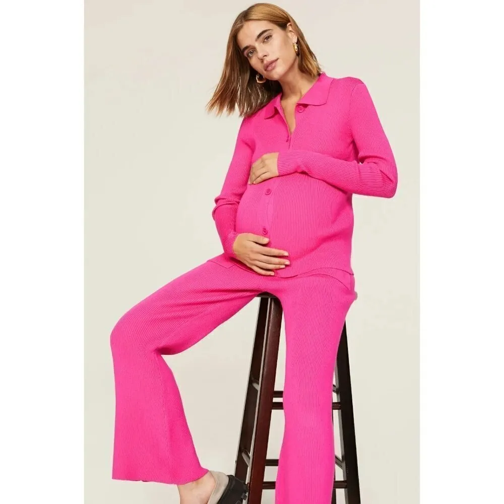 Emilia George Chelsea Maternity Pants in Pink Small Womens Knit Sweater Trousers Size undefined - Image 10