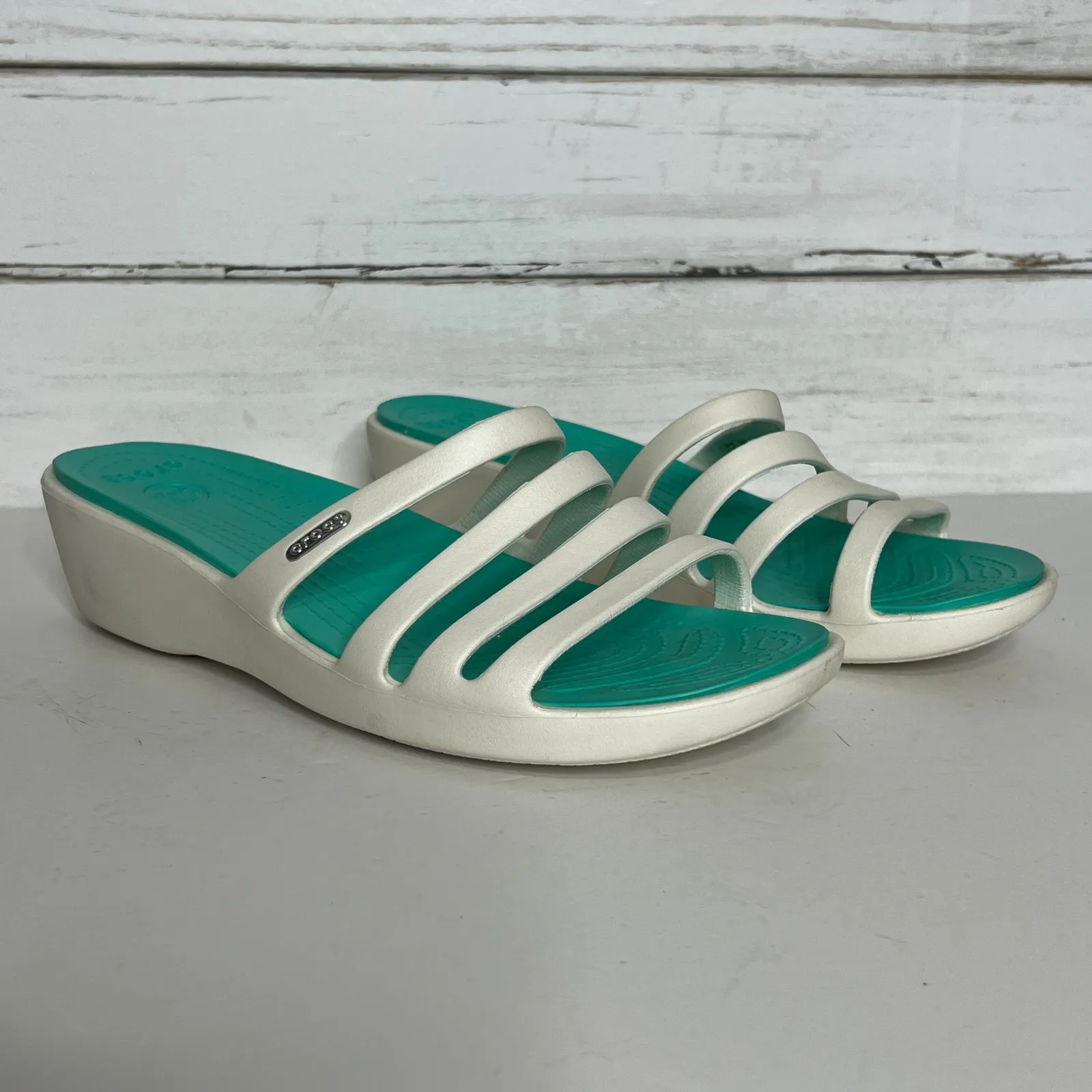 Crocs Rhonda Wedge Sandals White Shoe Size 11 - Image 9