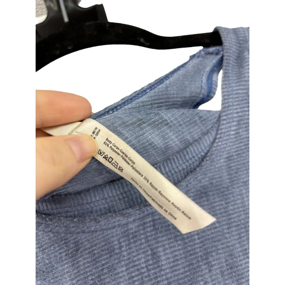 Free People Top Womens XS Zenith High Low Tee Blue Thumbhole Ribbed FP Movement - Image 7