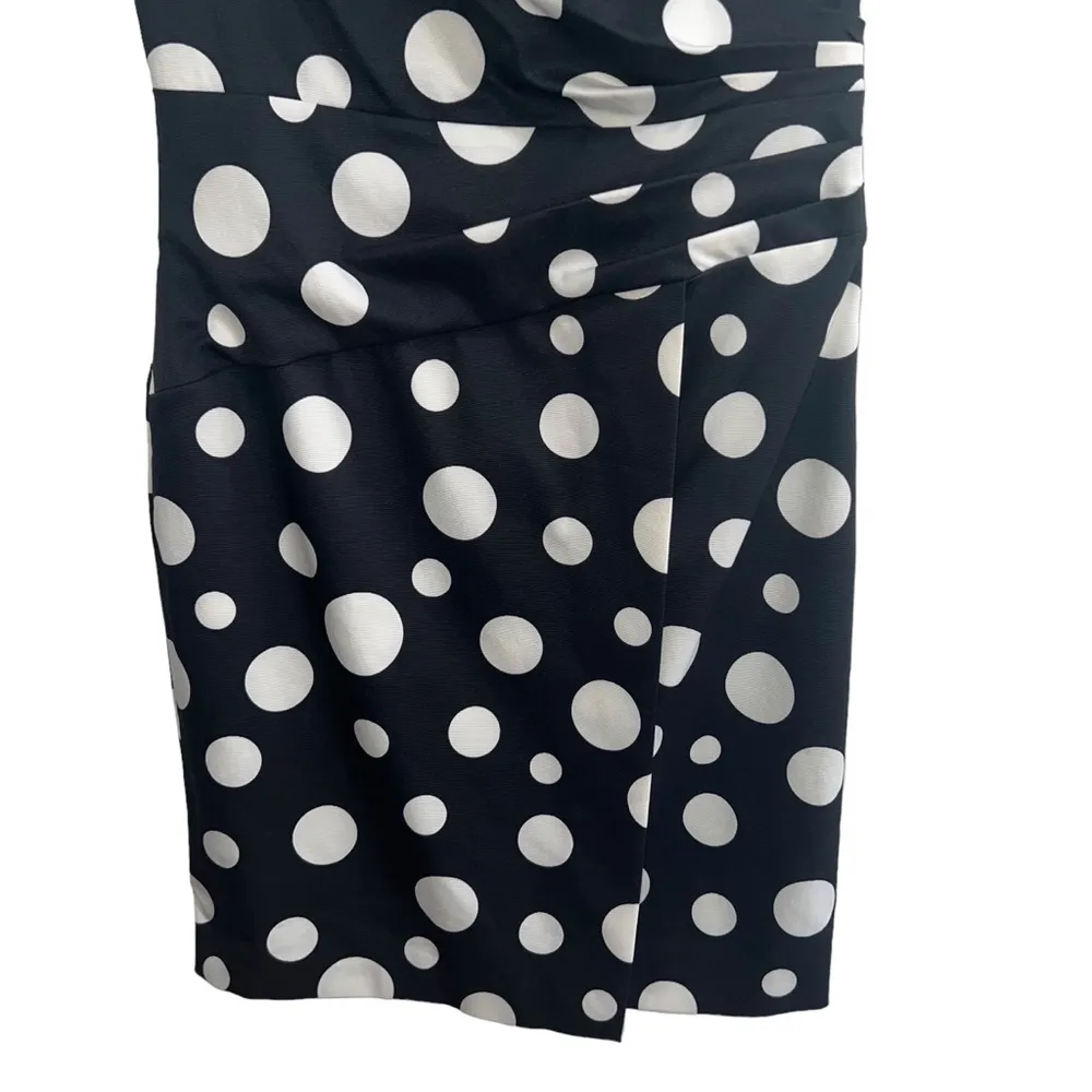 Elsa Polka Dot Faux Wrap Sheath Dress Black & Ivory - Image 7