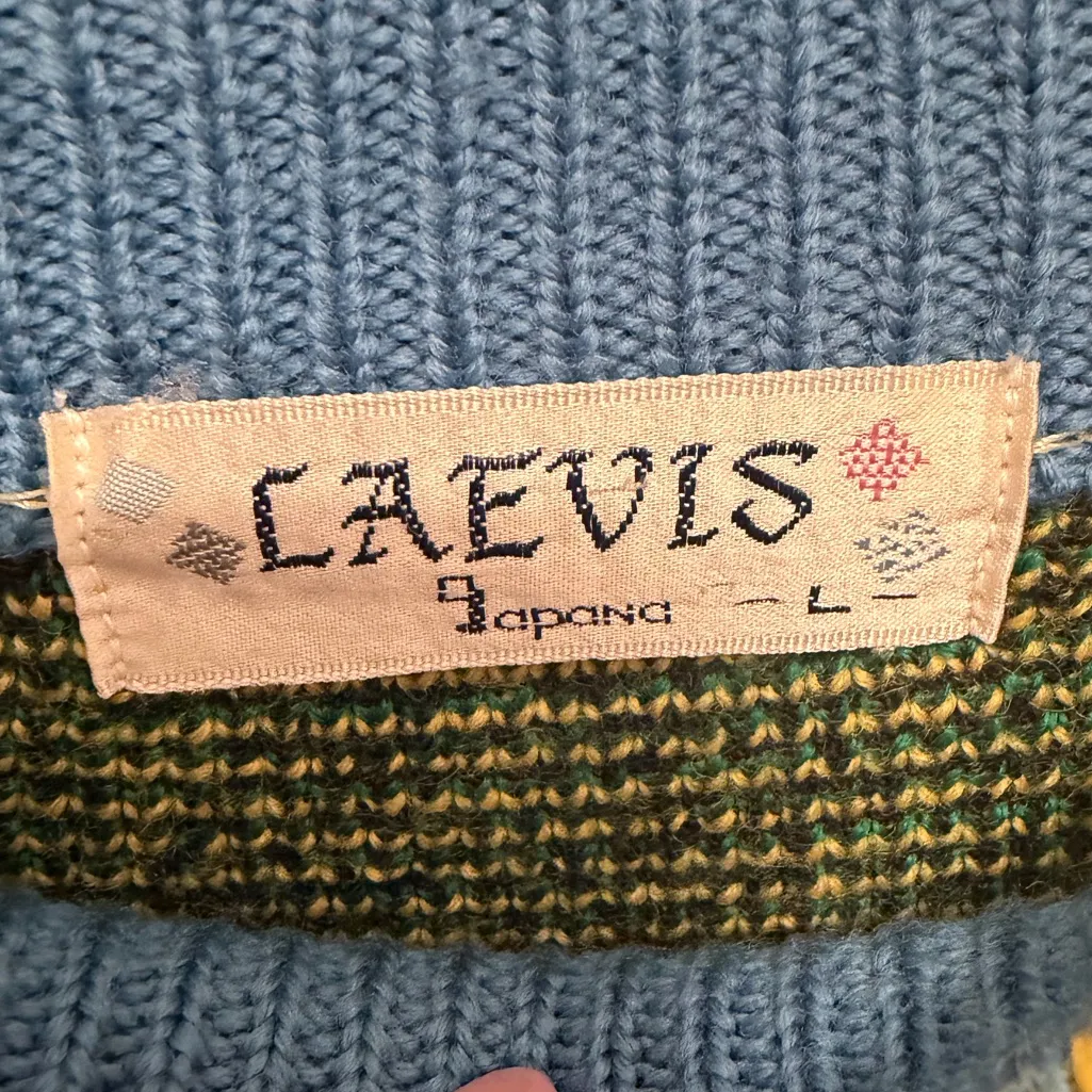 Vintage Laevis Japan Wool Knit Sweater Bold 80s/90s Geometric Pattern Size Large Yellow - Image 3