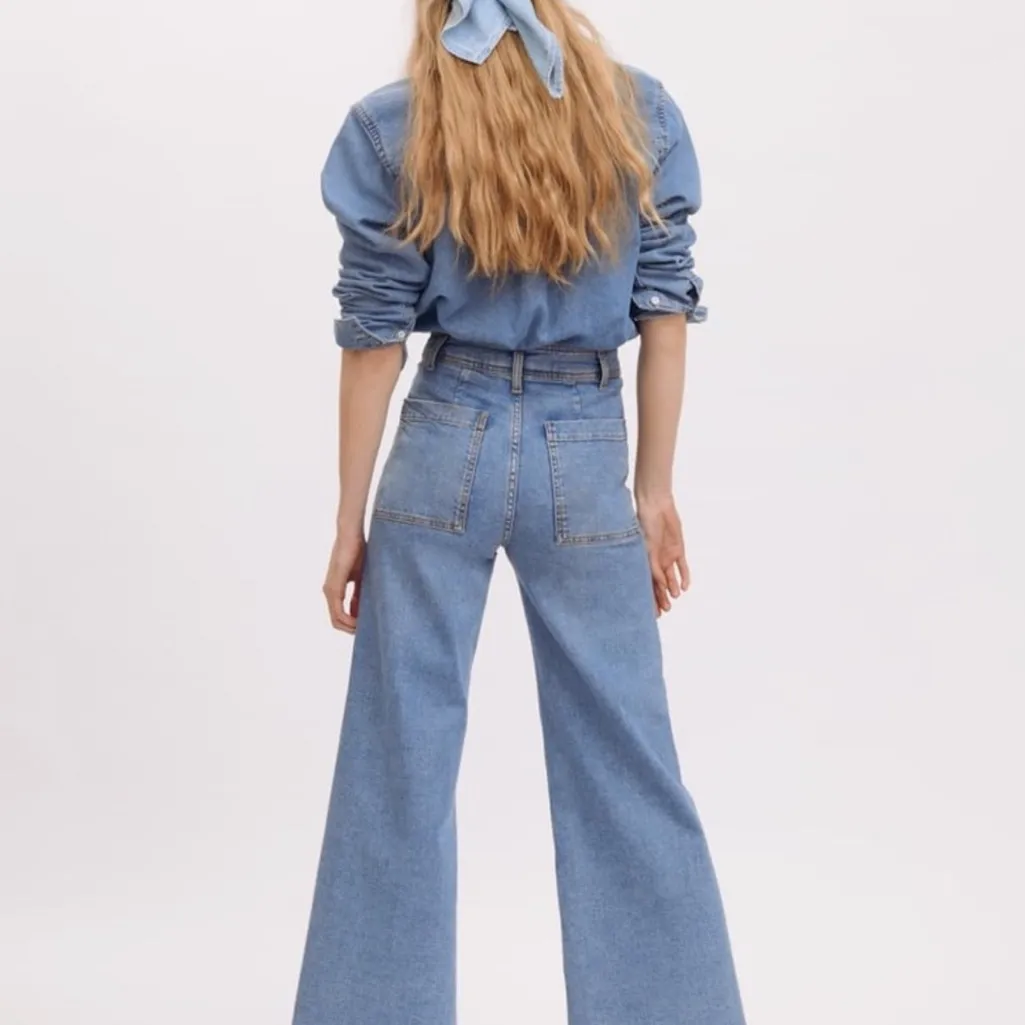 ZARA The High Rise Marine Straight Jeans Size 12 Wide Leg Raw Hem 2553/041/400 - Image 11