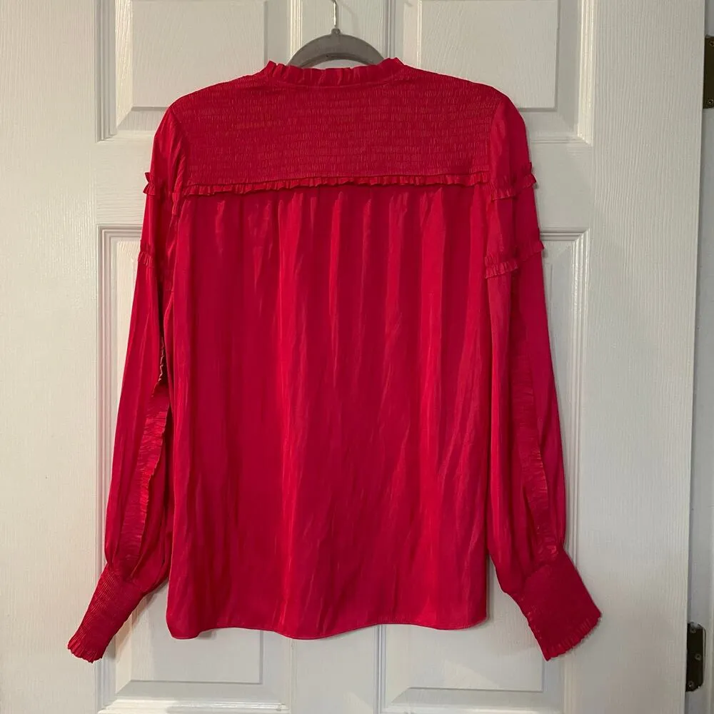 White House Black Market Tie-Neck Ruffle-Sleeve Blouse size Medium - Image 2