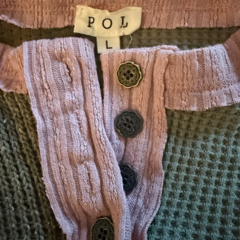 POL  AUTUMN BRUNCH WAFFLE KNIT HENLEY TOP NWOT Large - Image 5