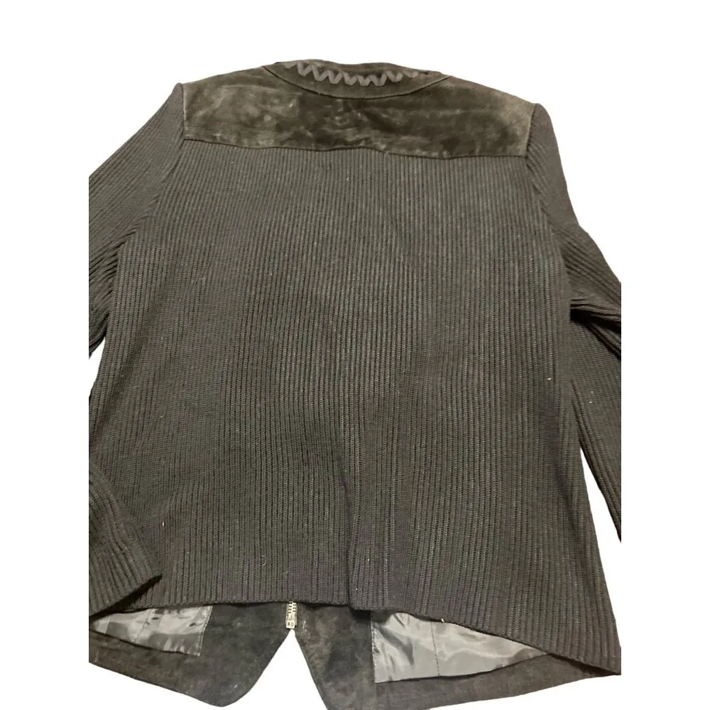 Peter Nygard Womens Black Ribbed Knit & Suede Detailed Sweater Jacket Size M - Image 4