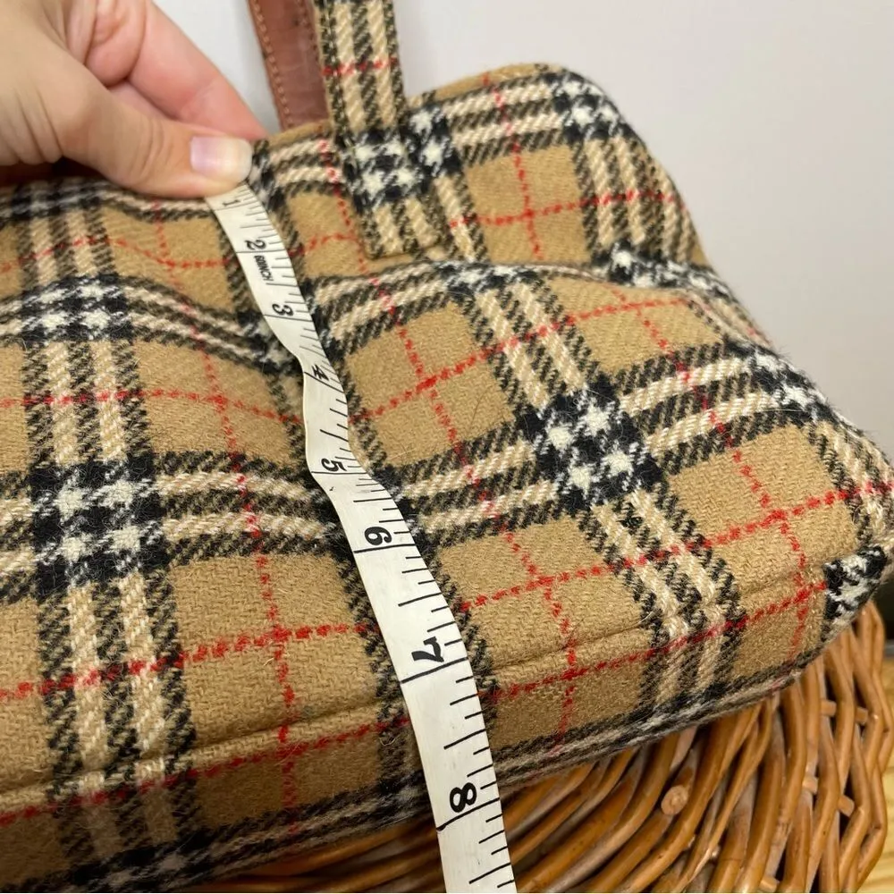 Burberry Wool Vintage Nova Check Signature Plaid Tote Shoulder Bag Purse Tan - Image 6
