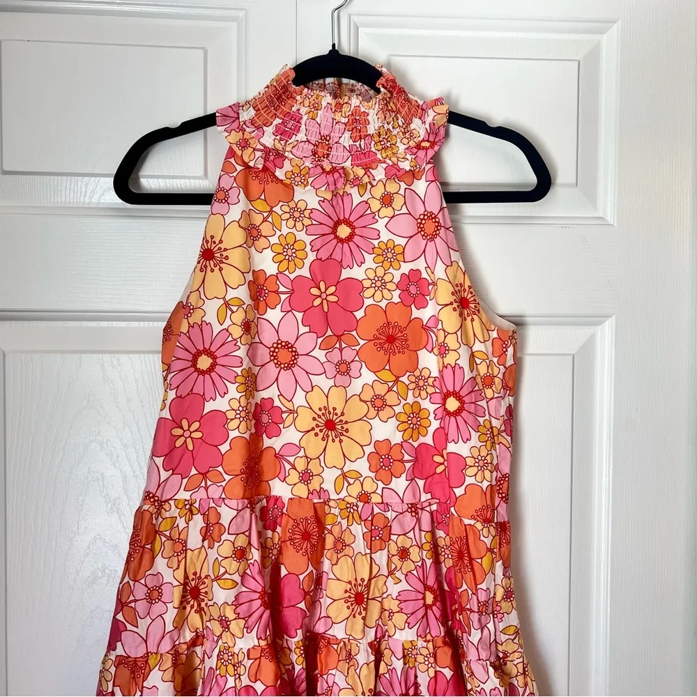 Alexia Admor Molly Mini Dress Pink Tiered Floral Spring 100% Cotton Size 2 - Image 7