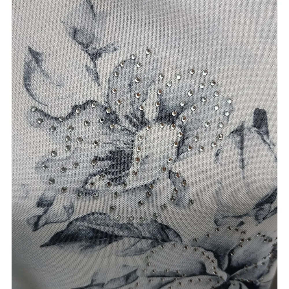 Song n Spirit Elegant Floral‎ Print Long Sleeve Blouse White Gray Casual Top - Image 3