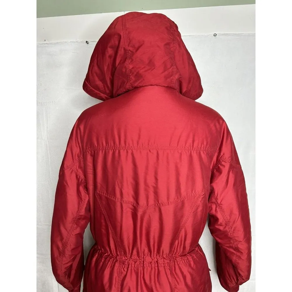 Columbia Womens Red Long Insulated Heavy Coat Hooded Parka Full Zip Sz M - Image 9