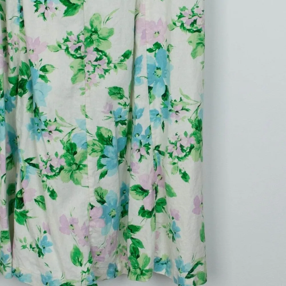 Old Navy Womens Floral Linen Midi Dress Size XL White Smocked Cottagecore Spring - Image 4